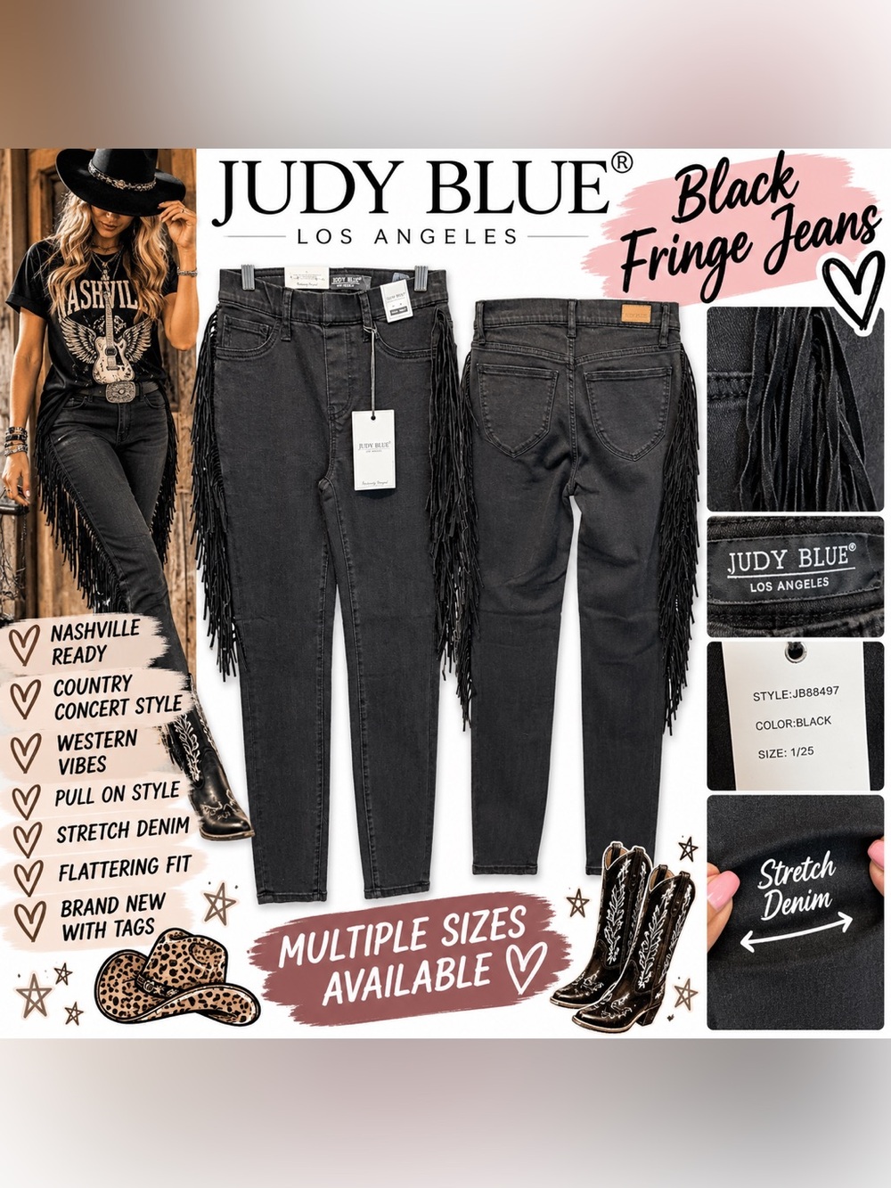 Judy Blue Black Fringe Skinny Jeans